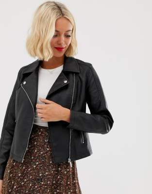 New Look leather look biker jacket in black | ASOS