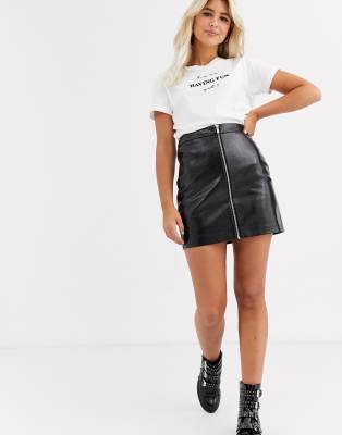 New Look leather look croc mini skirt in black | ASOS