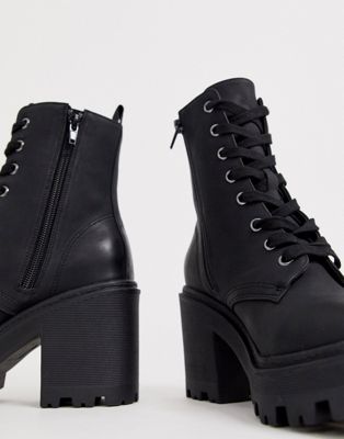 black heeled biker boots