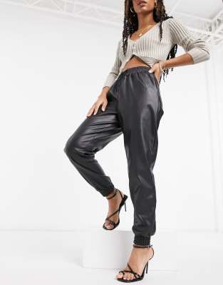 new look leather look joggers