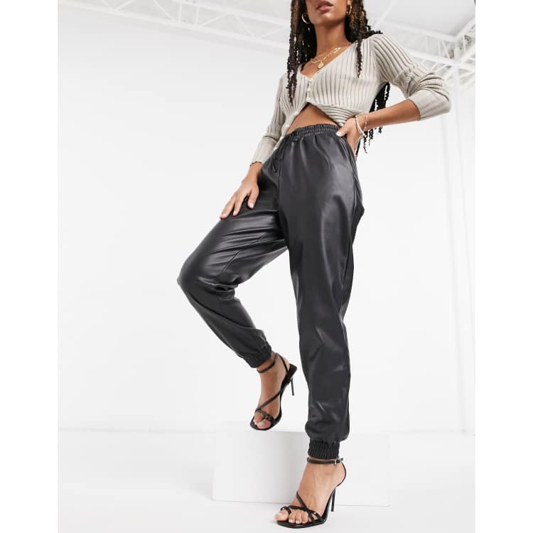 New Look leather look jogger in black ASOS