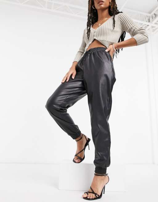 Women's Leather Look High Waisted Joggers