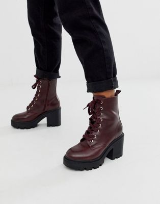 Look leather look lace up heeled boot 