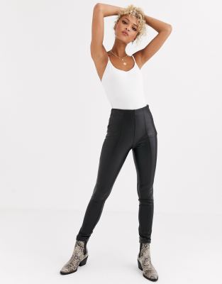 New Look Leather Look Leggings In Black