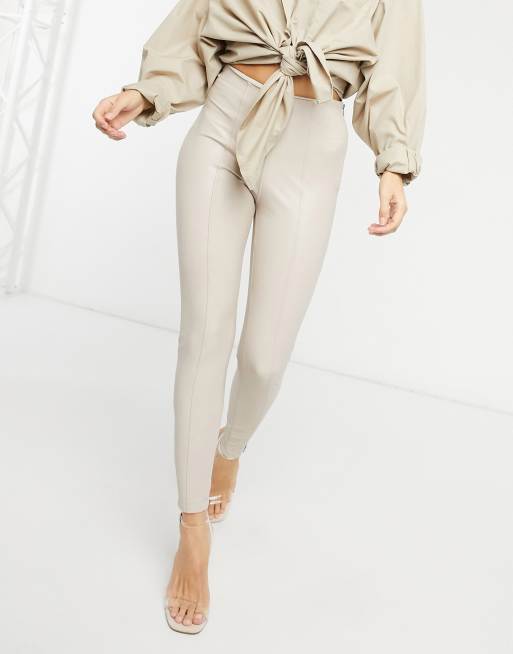 Cream Faux Leather High Waist Leggings