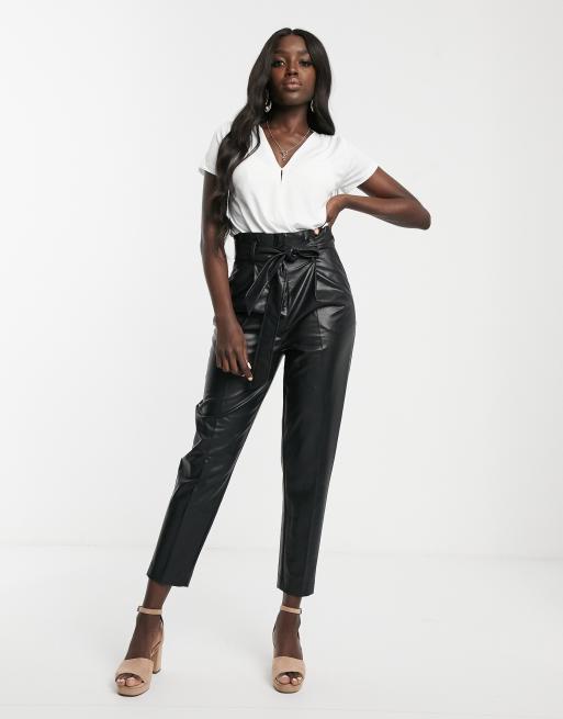 Paper bag store leather look trousers