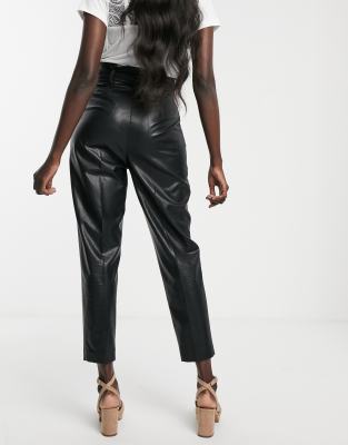 black leather look paperbag trousers