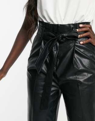 black leather look paperbag trousers