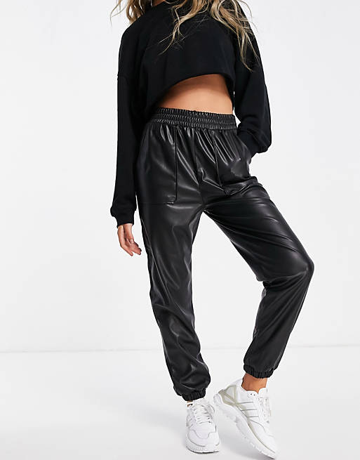 New Look leather look seam pocket sweatpants in black | ASOS