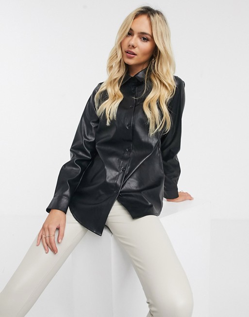 New Look leather look shirt in black