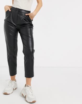 New Look leather look slim leg pants in black