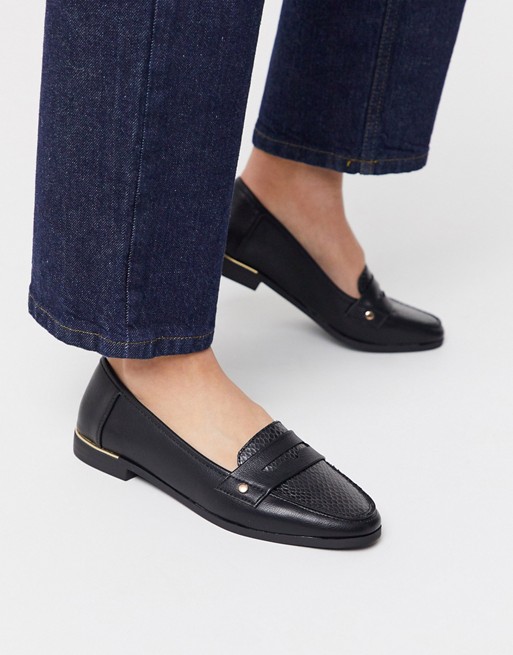 New Look leather look snake loafers in black