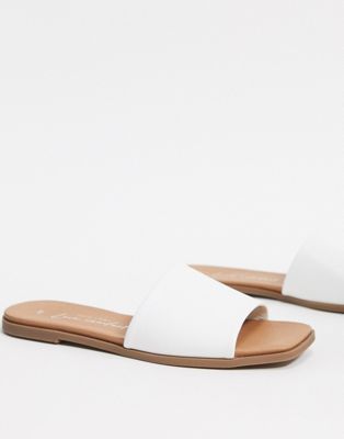 New Look leather look square toe flat mules in white | ASOS