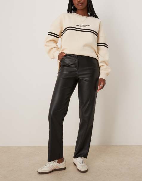 New Look leather look straight leg pants in black - view 1