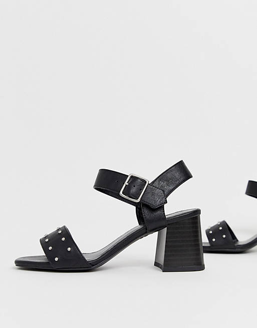 New Look leather look stud low block heeled sandal in black | ASOS