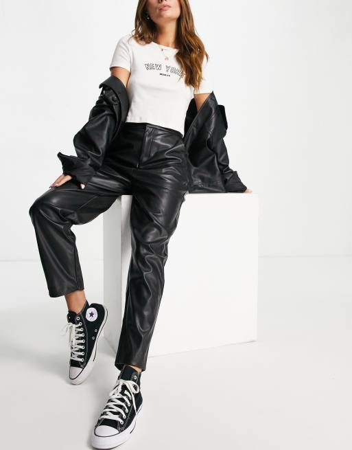 ASOS DESIGN tapered leather look trousers