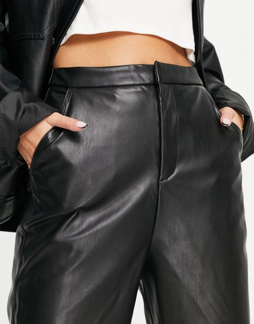 ASOS DESIGN tapered pants in leather look in black