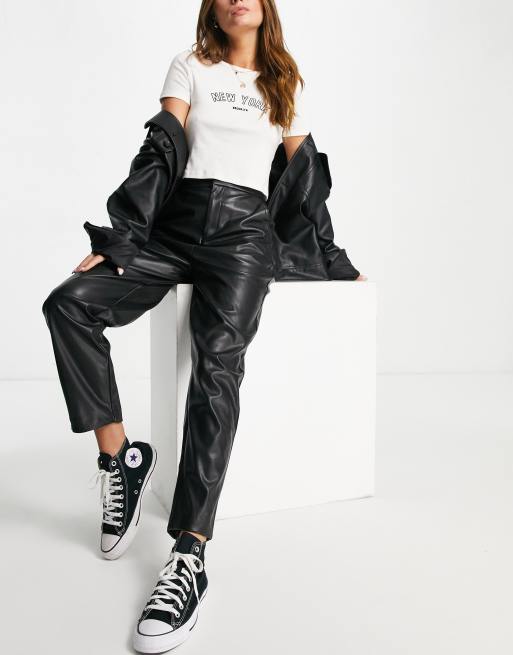 New Look leather look tapered pants in black ASOS
