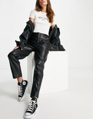 New Look leather look tapered trouser in black