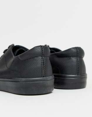 black leather look trainers