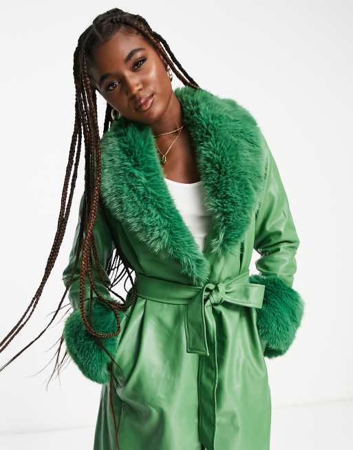 Green fur trim on sale coat