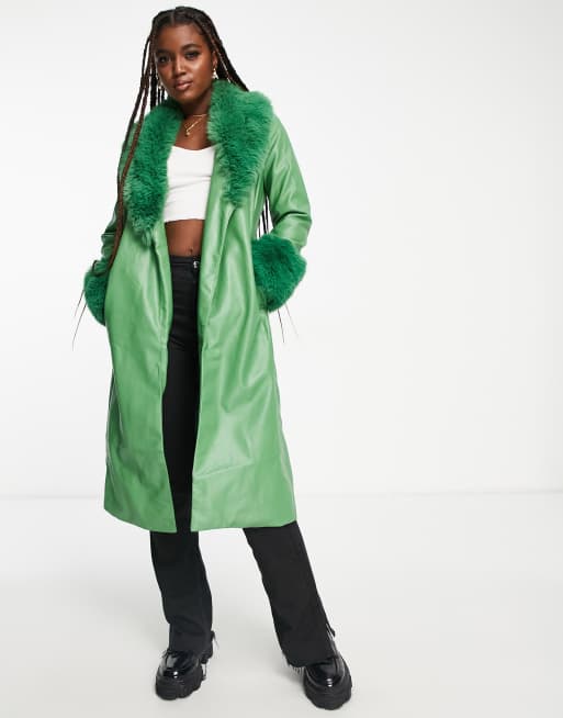 Green trench shop coat with hood