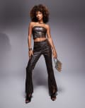 [New Look] New look leather look wide leg pants in snake print (part of a set)-Brown 8 BROWN