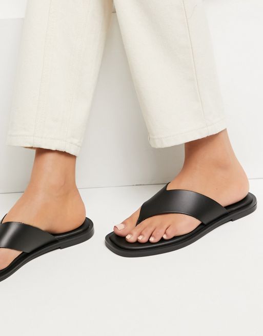 Boohoo Leather Toe Thong Sandals In Black, $17, Asos