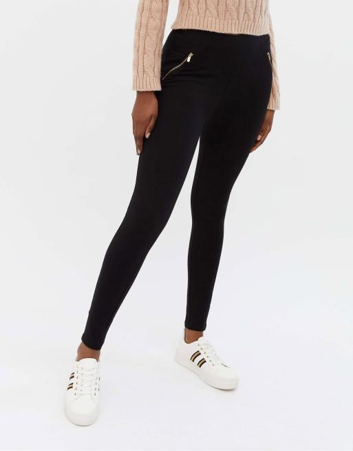 New Look - Legging met hoge taille en ritsdetail in zwart