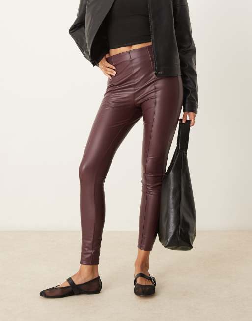 New Look – Leggings aus Kunstleder in Burgunderrot