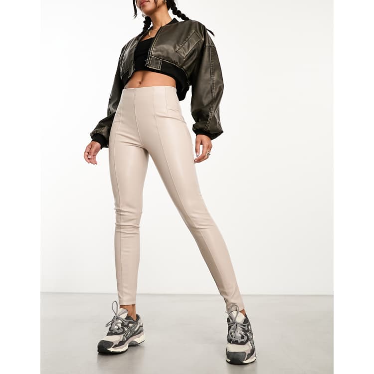 New Look - Leggings in pelle sintetica color crema