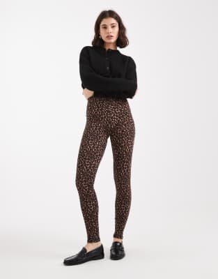 New Look - Leggings mit hohem Bund und Leopardenmuster in Braun-Brown