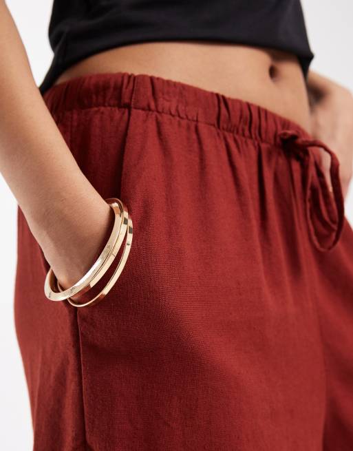 New Look – Leinen-Shorts zum Hineinschlüpfen in Rostrot mit Rüschen, 5 von 5