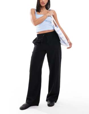 New Look - Leinenhose in Schwarz mit weitem Schnitt