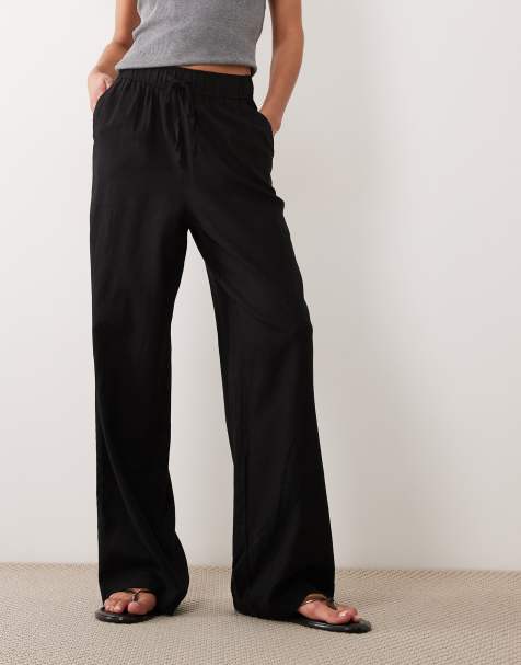 New Look – Leinenmix-Hose in Schwarz mit weitem Bein - view 1