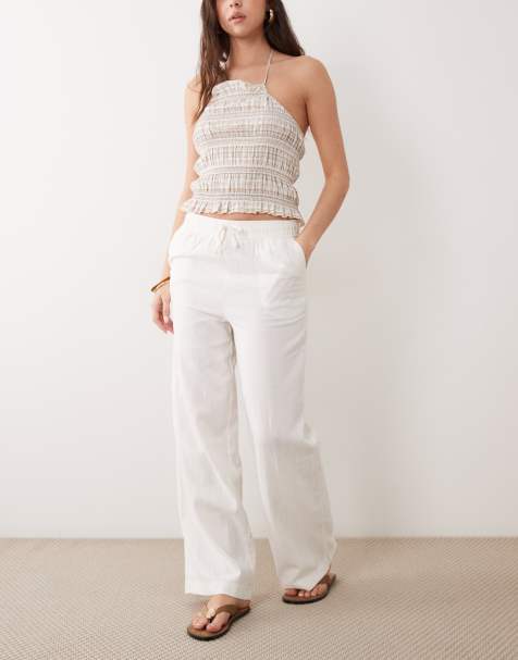 New Look – Leinenmix-Hose in Weiß mit weitem Bein - view 1