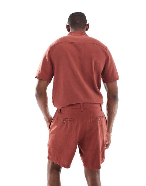 New Look – Leinenmix-Shorts in Rostrot mit Bundfalten, Kombiteil, 4 von 5