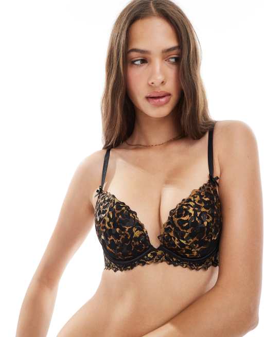 New Look leopard embroidered push-up bra in brown, 2 of 4