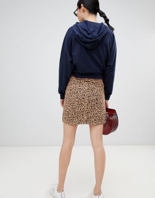 new look leopard print denim skirt