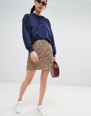 new look leopard print denim skirt