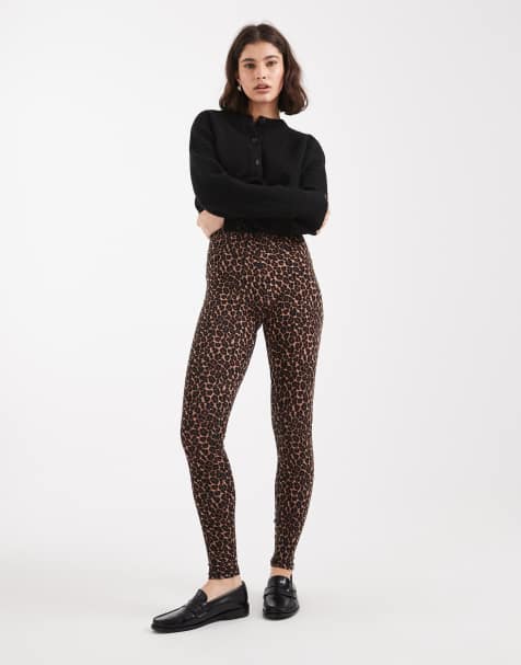 New Look leopard print high waisted leggings in brown - view 1