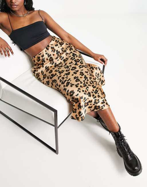 New look satin midi skirt in leopard print hotsell