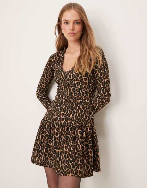 New Look – Leopardmönstrad, krinklad miniklänning - view 1
