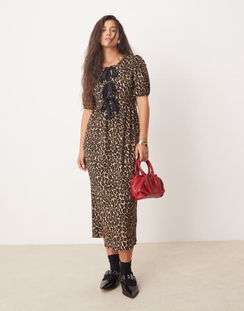 New Look – Leopardmönstrad midiklänning med knytning framtill - view 1
