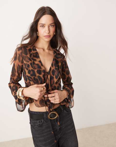 New look – Leopardmönstrad shell-blus med volang framtill - view 1