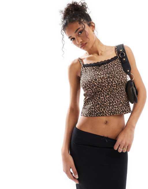 New Look – Leopardmönstrat linne med spetskant