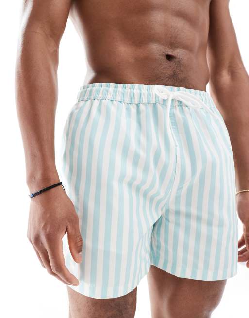 New Look – Lewis – Gestreifte Badeshorts in Türkis