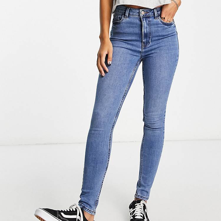 New Look lift and shape high waisted skinny jeans in vintage blue wash |  ASOS