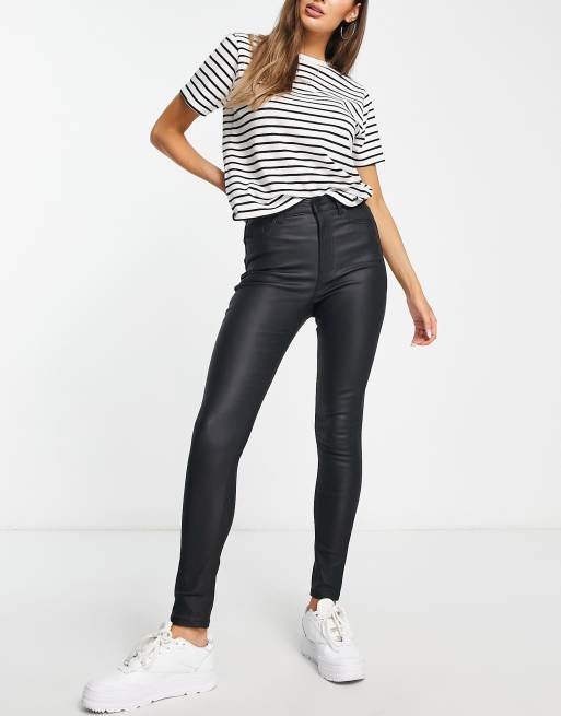 New Look lift and shape high waisted super skinny coated jeans in black