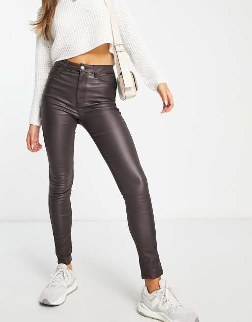 Olive Leather Coated Skinny Jeans